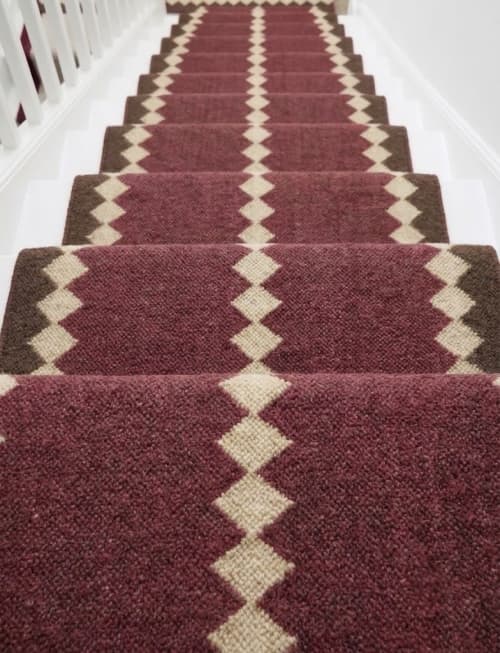 Handwoven Woolen Maroon Runner Rug | Rugs by Evergreen Carpets. Item composed of wool in boho or minimalism style
