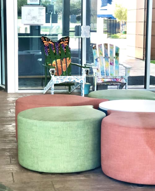 Of Poppies and Pollinators | Accent Chair in Chairs by Vanessa Thomas | The Dublin Wave Waterpark in Dublin. Item composed of wood