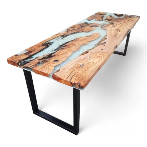 Custom White Epoxy Resin Table | Dining Table in Tables by Ironscustomwood. Item made of wood with metal