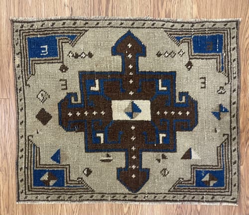 Hand-woven Turkish Rug Doormat| 1.11 x 1.7 | Small Rug in Rugs by Wool and Rug. Item made of wool compatible with boho and contemporary style