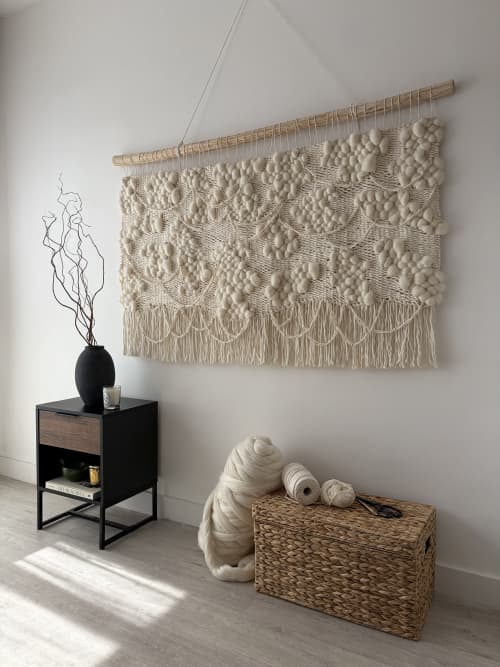 Wall Tapestry "Blanc de Blancs" | Wall Hangings by Tissage Sauvage. Item made of wood & cotton compatible with boho and contemporary style