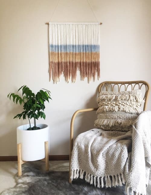 BEACH Neutral Coastal Textile Wall Hanging | Macrame Wall Hanging in Wall Hangings by Wallflowers Hanging Art. Item composed of oak wood and fiber in boho or mid century modern style