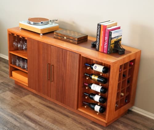 21st Century Mid-Century Modern Inspired Sapele Sideboard | Cabinet in Storage by Walker Design Studios. Item made of wood compatible with mid century modern and contemporary style