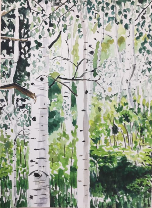 Aspens, 2018, watercolor, 15 x 11 inches | Watercolor Painting in Paintings by Arran Harvey | San Francisco in San Francisco. Item composed of synthetic