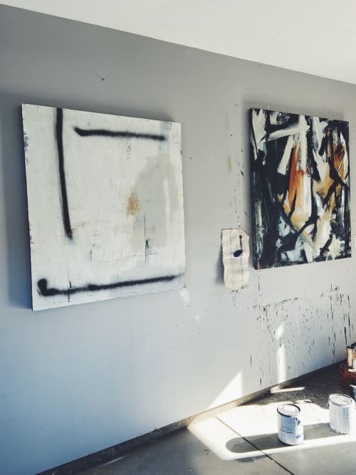 47" x 41" Contemporary Abstract | Mixed Media by Michael O'Guinn. Item composed of canvas compatible with contemporary and industrial style