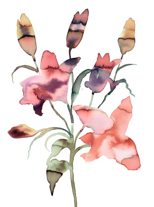 Lilies No. 2 : Original Watercolor Painting | Paintings by Elizabeth Beckerlily bouquet. Item made of paper compatible with boho and minimalism style