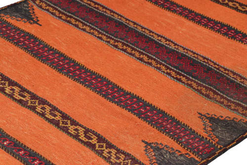 Vintage Afghan Kilim in Orange with Geometric Stripes | Area Rug in Rugs by Rug and Kilim. Item made of wool
