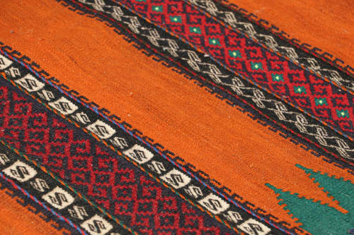 Vintage Afghan Kilim Runner in Orange with Geometric Pattern | Area Rug in Rugs by Rug and Kilim. Item composed of wool