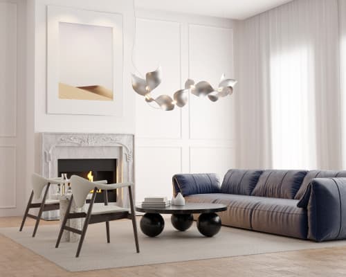 Dune 12 Curve in Silver Tones Pendant Light | Chandeliers by MOSS Objects. Item made of steel works with contemporary & japandi style