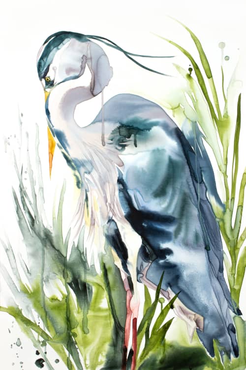 Heron No. 32 : Original Watercolor Painting on Canvas | Paintings by Elizabeth Becker. Item made of canvas works with minimalism & contemporary style