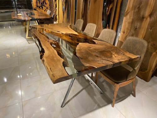 Live Edge Epoxy Dining Table - Made To Order | Tables by Gül Natural Furniture. Item composed of walnut & metal compatible with minimalism and contemporary style