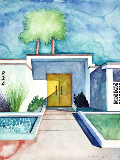 Yellow Door Palm Springs | Mixed Media in Paintings by Catherine Twomey