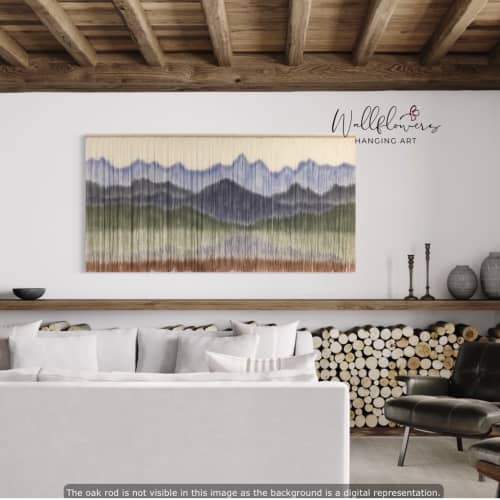 GLACIER PARK Mountain Art Landscape Wall Tapestry | Macrame Wall Hanging in Wall Hangings by Wallflowers Hanging Art. Item made of oak wood with wool works with boho & mid century modern style