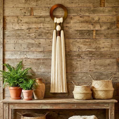 Boho woven wall hanging, woven tapestry designs | Wall Hangings by Sarmal Design. Item composed of wood and cotton in boho or country & farmhouse style