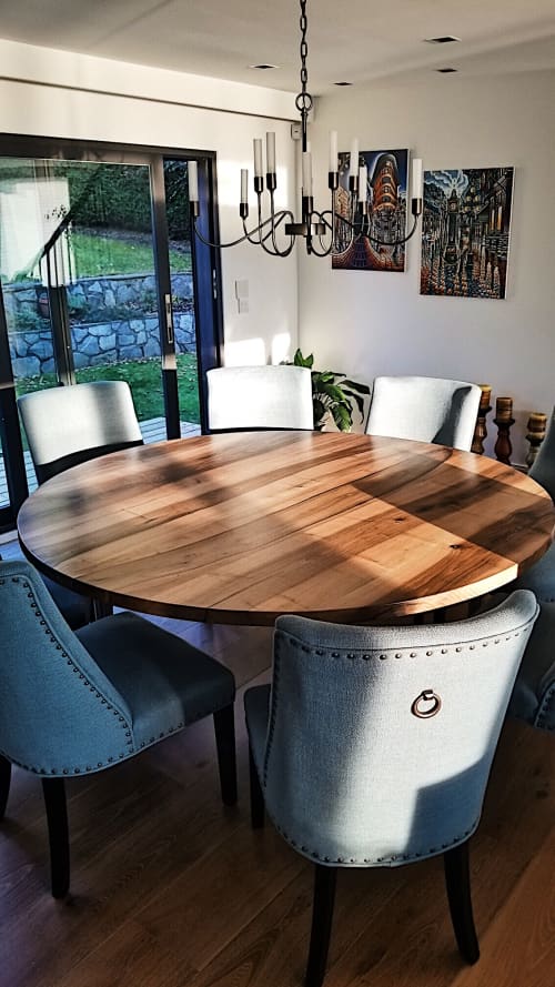 European Walnut Round Dining Table | Tables by Toncha Hardwood. Item made of walnut & steel