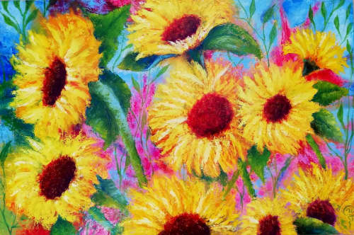 Sunflowers | Oil And Acrylic Painting in Paintings by Iryna Fedarava. Item composed of canvas in contemporary or country & farmhouse style