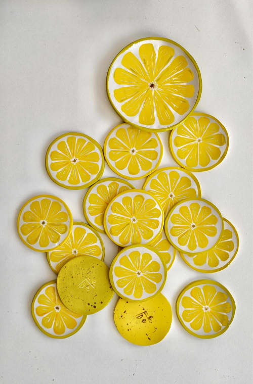 Lemon Coaster Couple | Tableware by Federica Massimi Ceramics. Item made of ceramic compatible with eclectic & maximalism and mediterranean style