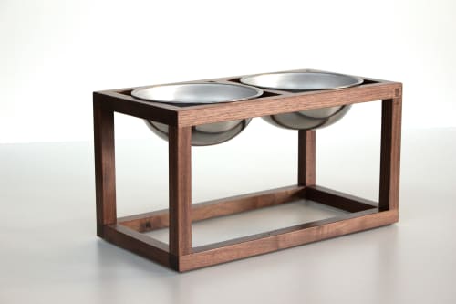 Double Dog Feeder | Storage Stand in Storage by Wake the Tree Furniture Co. Item made of walnut & steel compatible with minimalism and mid century modern style