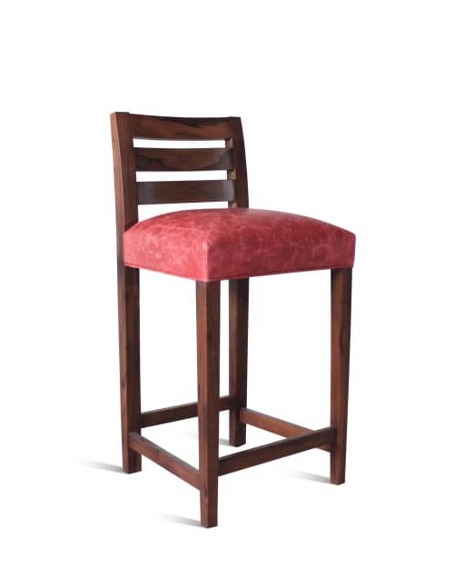 Renzo Solid Argentine Rosewood Leather Stool by Costantini | Counter Stool in Chairs by Costantini Design. Item made of wood & leather