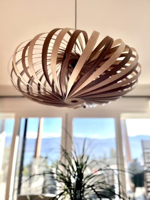 Wood Light Fixture | Chandeliers by Lisa Haines. Item composed of wood in mid century modern style