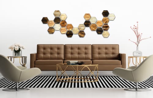 "Earth" Hex Glass Wall Sculpture Set | Wall Hangings by Karo Studios. Item made of glass