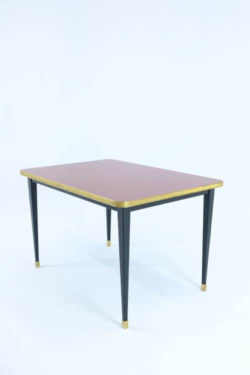 ¨Julieta¨ Table High Gloss Top Brass Tape Framed Conic Legs | Dining Table in Tables by Jover + Valls. Item composed of copper compatible with industrial and art deco style
