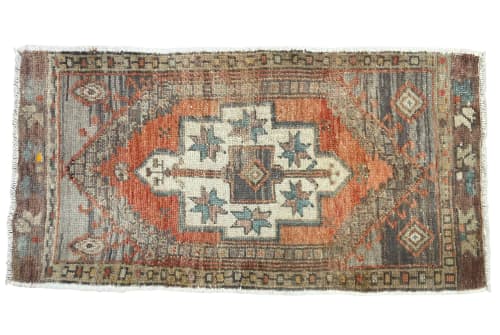 Vintage Turkish rug doormat | 1.11 x 3.6 | Small Rug in Rugs by Vintage Loomz. Item made of wool works with boho & mid century modern style