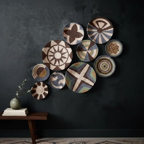 Set of 10 Modern Boho Wall Decor Baskets | Decorative Plate in Decorative Objects by Sarmal Design. Item composed of bamboo and cotton in boho or country & farmhouse style