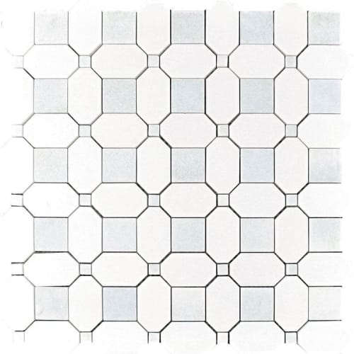 Thassos and Azul Cielo Marble Mosaic Tile | Tiles by Tile Club. Item made of marble