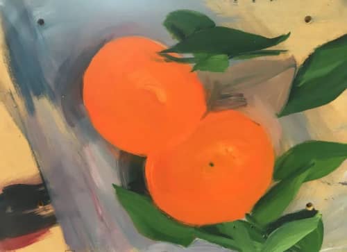 Tangerines | Oil And Acrylic Painting in Paintings by Louise Camrass. Item made of wood compatible with contemporary style