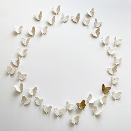 Butterfly Circle Wall Art | Wall Sculpture in Wall Hangings by Elizabeth Prince Ceramics. Item composed of ceramic in minimalism or country & farmhouse style