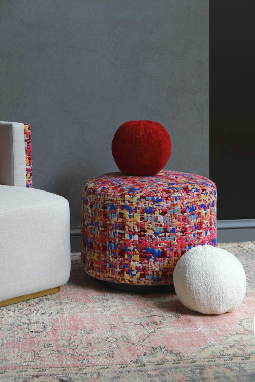 Papillonne Kenzo Pouffe | Ottoman in Benches & Ottomans by LAGU. Item made of cotton
