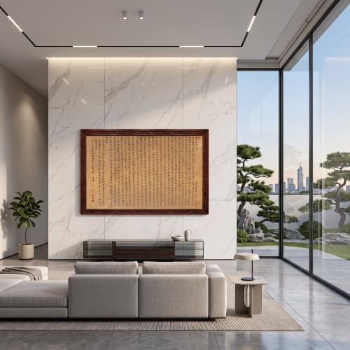 Luxury Silk Calligraphy Preface to the Pavilion of Teng Wang | Oil And Acrylic Painting in Paintings by Dynasty Artisan. Item made of wood & fabric compatible with eclectic & maximalism and asian style