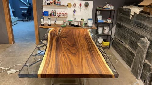 Custom Clear Epoxy Resin Dining Table - Resin River Table - | Tables by TigerWoodAtelier. Item composed of wood & metal compatible with minimalism and contemporary style