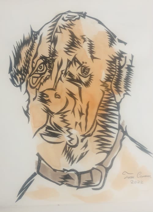 dog | Watercolor Painting in Paintings by Tom Cramer. Item composed of paper