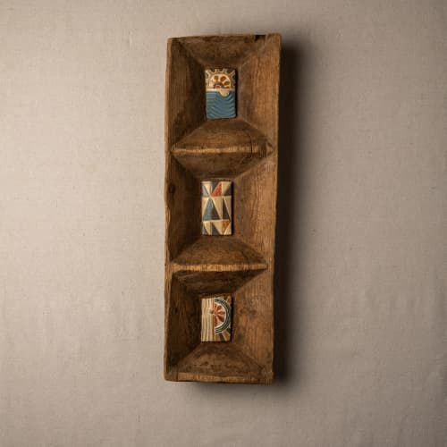 Deep Framed Ceramic and Mosaic Wall Art | Mixed Media by Clare and Romy Studio. Item made of wood with stoneware works with boho & mid century modern style