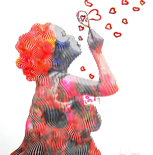 painting sculpture 3D op art Love art kinetic wall decor | Oil And Acrylic Painting in Paintings by Virginie SCHROEDER. Item made of canvas works with art deco style