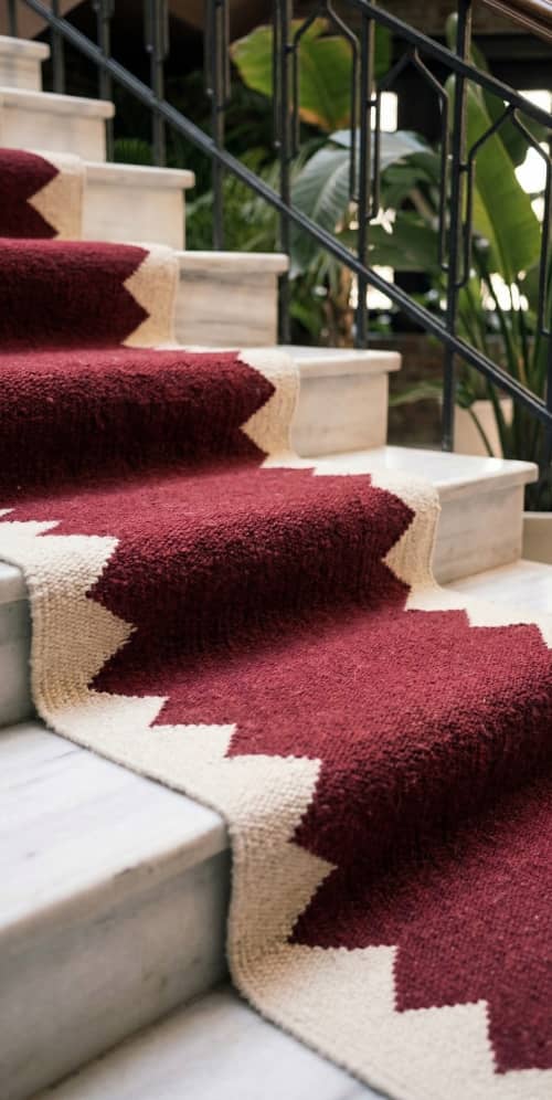 Handwoven Wool Stair Runner | Customizable Geometric Carpet | Runner Rug in Rugs by Evergreen Carpets. Item composed of wool in boho or minimalism style