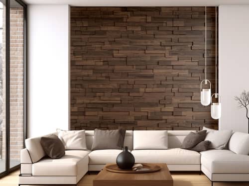 Wooden Brick Panel Tile | Paneling in Wall Treatments by ZDS. Item made of oak wood works with boho & contemporary style