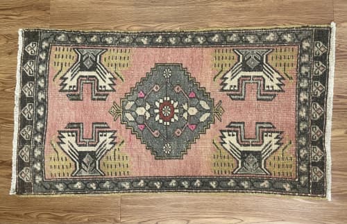 Hand-woven Turkish Rug Doormat| 1.9 x 3.5 | Small Rug in Rugs by Wool and Rug. Item composed of wool in boho or contemporary style