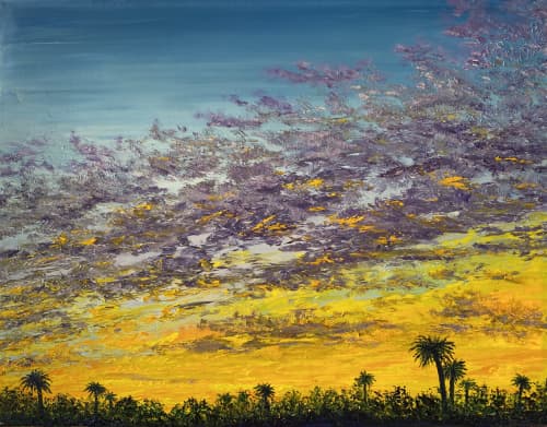 Sunset Palms | Oil And Acrylic Painting in Paintings by Kristin Pierre Art. Item composed of canvas