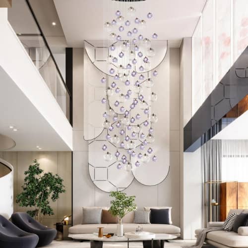 Palazzo Modern Chandelier 100 Art Glass Multi-Color Pendants | Pendants by Galilee Lighting. Item composed of metal & glass compatible with modern style