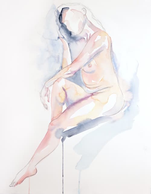 Nude No. 86 : Original Watercolor Painting | Paintings by Elizabeth Becker. Item composed of paper compatible with minimalism and contemporary style