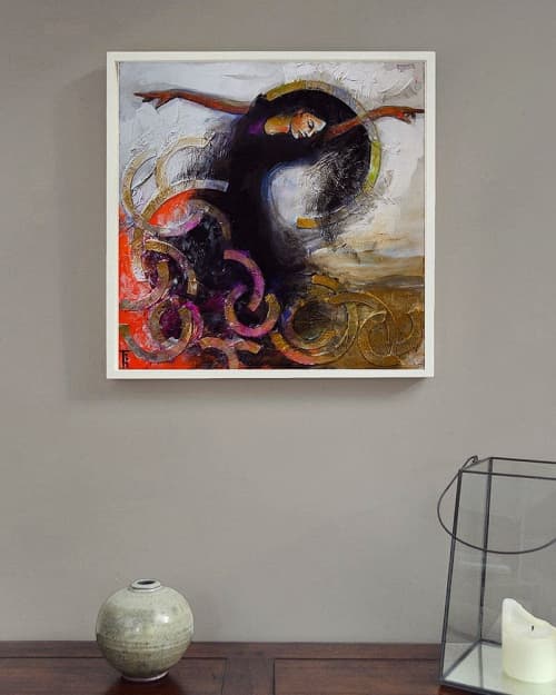 Girl on a Mixed Media Painting | Mixed Media by Taban sarabi