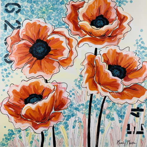 "All Together Now" Floral Poppy Painting | Oil And Acrylic Painting in Paintings by Mandy Martin Art. Item composed of canvas