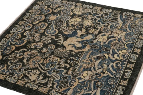 Rug & Kilim’s Chinese Pictorial Square Rug in Dark Gray | Area Rug in Rugs by Rug and Kilim