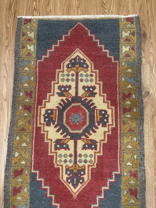Hand-woven Turkish Rug Doormat | 1.9 x 2.11 | Small Rug in Rugs by Wool and Rug. Item composed of wool in boho or contemporary style