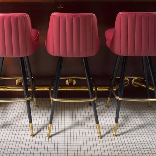 2500 Series Bar Stools | Chairs by Richardson Seating Corporation | Kissa Tanto in Vancouver. Item made of brass with leather