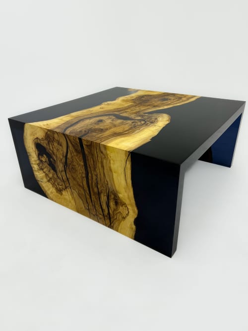 Black Waterfall Modern Coffee Table, U - Shaped Coffee Tabl | Tables by Tinella Wood | Nusr-Et Steakhouse Dubai in Dubai. Item made of wood works with minimalism & contemporary style