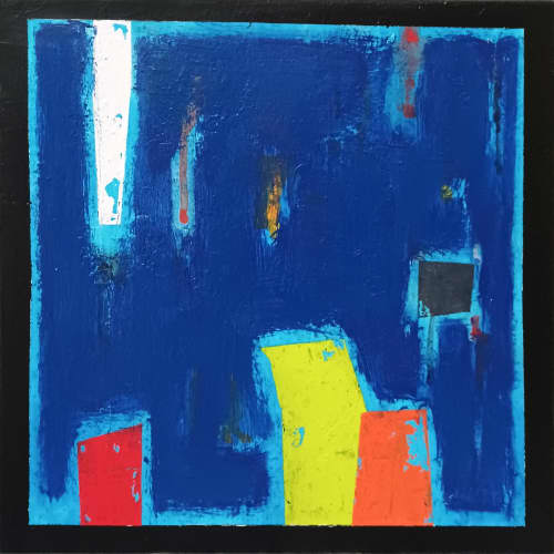 Blue in city | Oil And Acrylic Painting in Paintings by Luis Medina. Item composed of canvas in minimalism or contemporary style